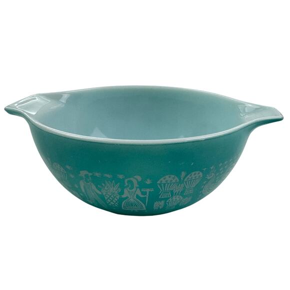 Vintage Pyrex Amish Butterprint Cinderella Mixing Bowl #442 1 1/2 QT Turq/White - Picture 5 of 9